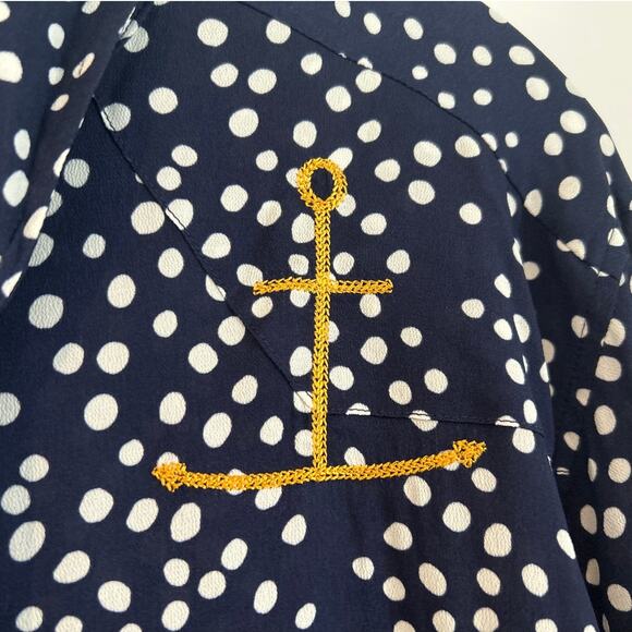 NWT Free People x Sandrine Rose Polka Dot Button Down Shirt Navy/White, Womens L - Picture 5 of 8